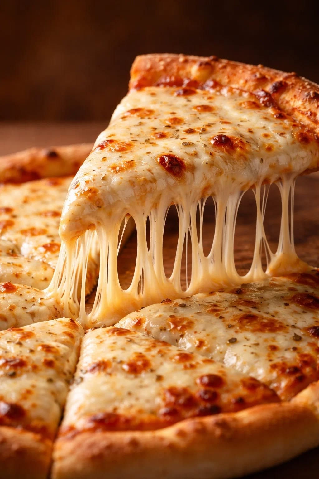 Käsepizza mit langem Käsezug