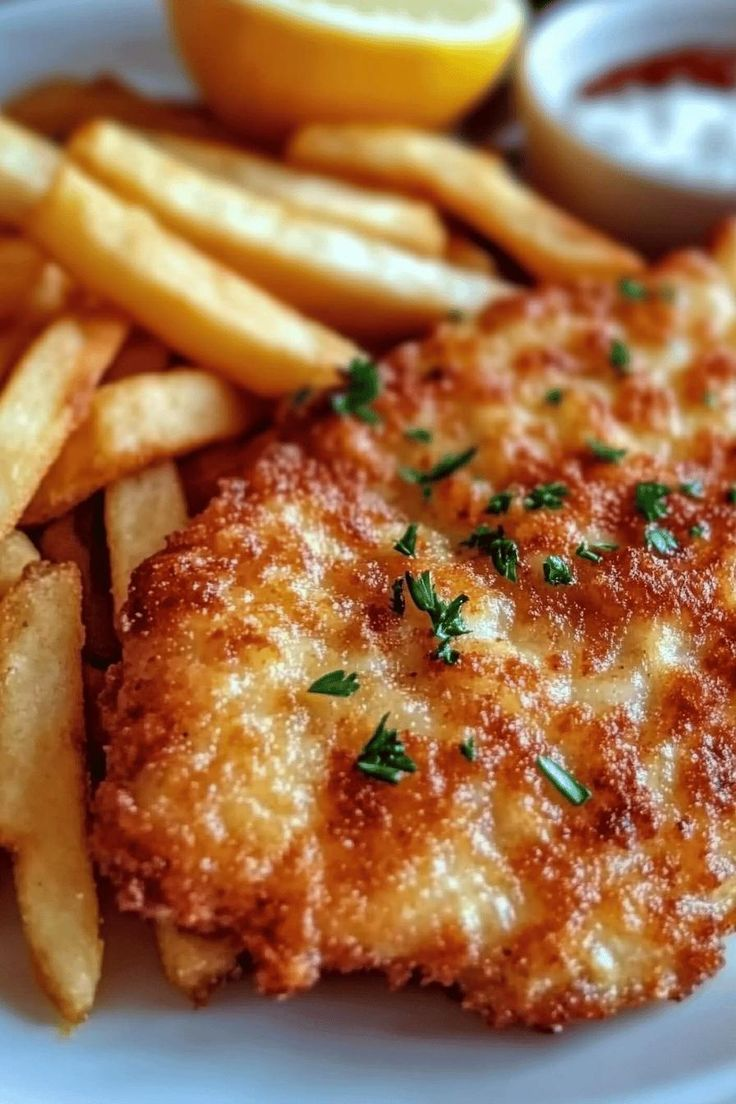 Goldbraunes Schnitzel mit Pommes