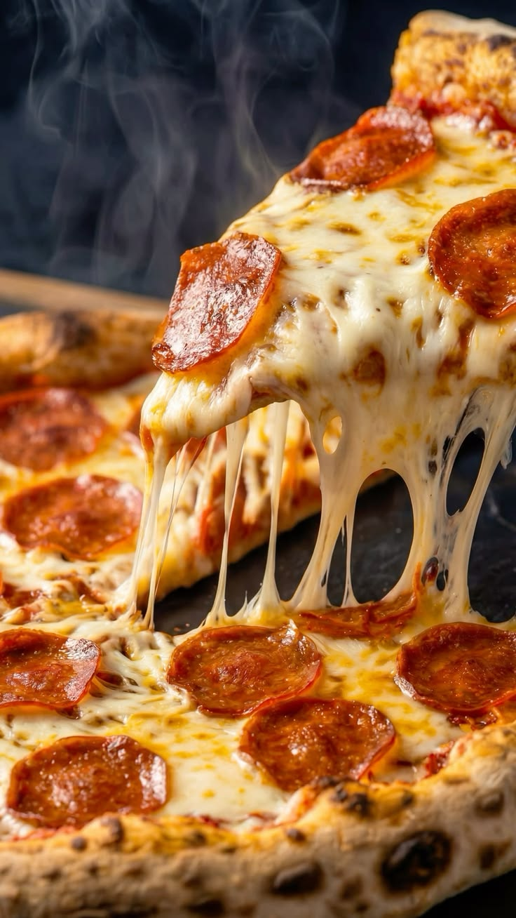 Heißes Pepperoni-Pizzastück mit geschmolzenem Käse